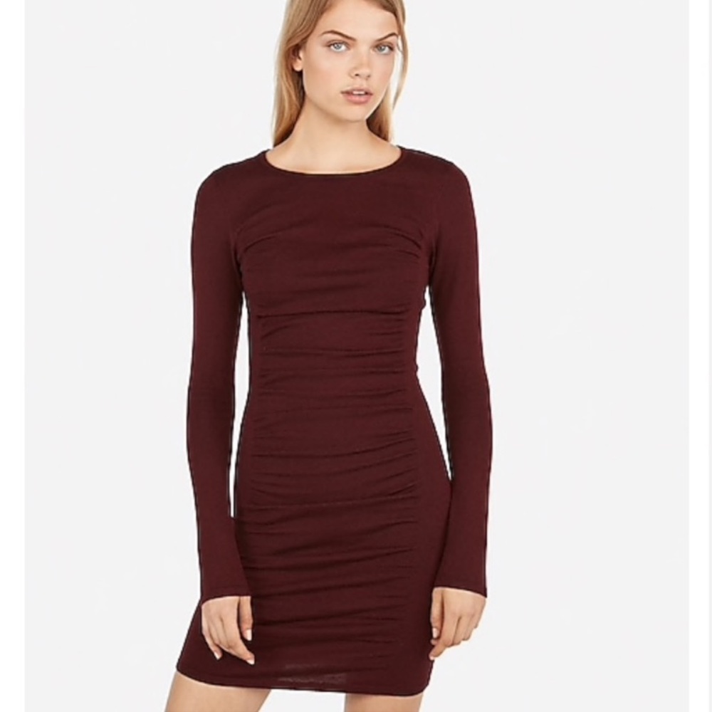 NWOT Express SOLID RUCHED SWEATER DRESS IN Merlot